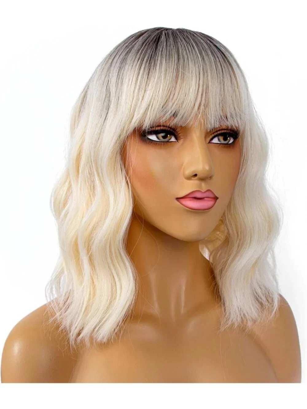 Loose Wavy Bob Wig with Bangs - Shoulder Length Curly Synthetic Hair for Cosplay
